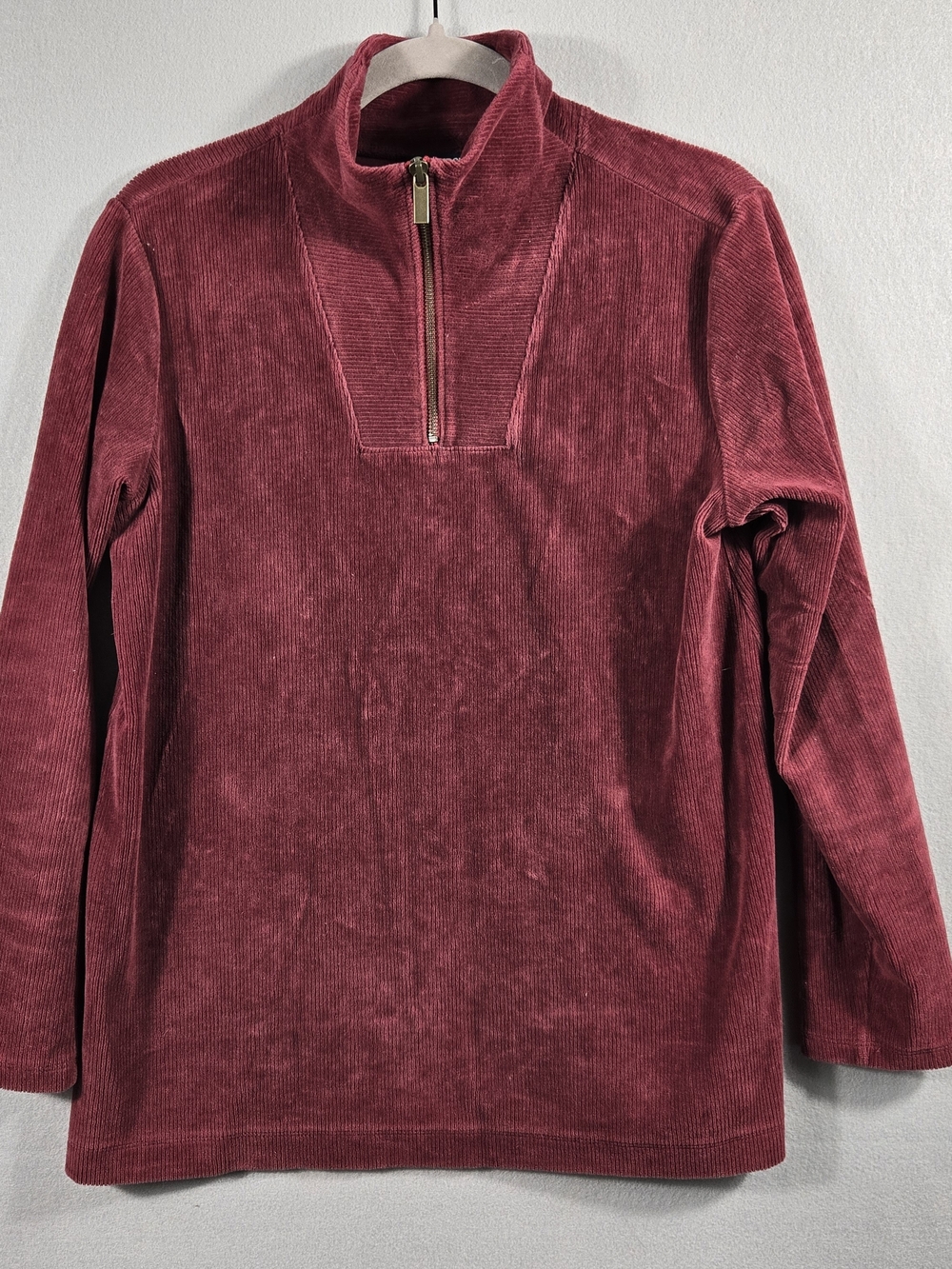 Lands' End Petite Medium Quarter-Zip Ribbed Corduroy Top Maroon
